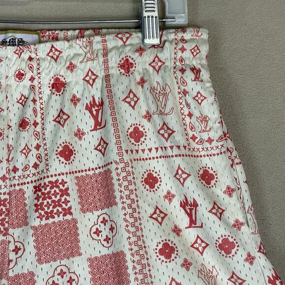 Street Market‎ Supply Short Mens S White Red Mesh Elastic Waist Geometric Print - Picture 2 of 10